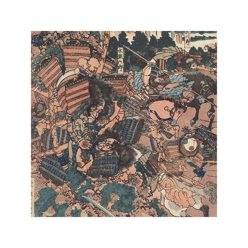 Woodprint De grote strijd tussen Nitta Yoshisada en Ashikaga Takauji Woodprint De grote strijd tussen Nitta Yoshisada en Ashikaga Takauji